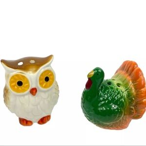 Thanksgiving Turkey Owl Salt and Pepper Shakers Fall Home Family Holiday Party